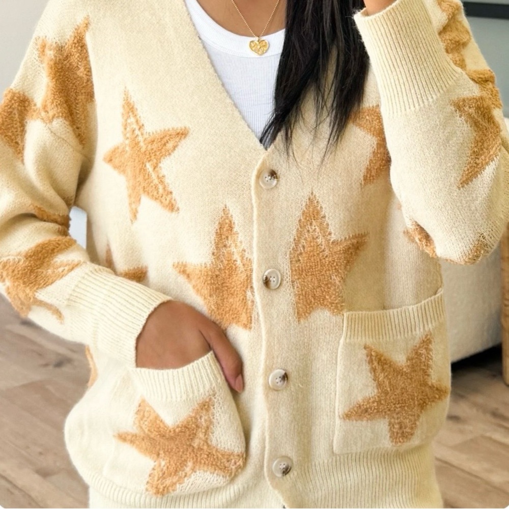 TALULAH Cream and Tan Star Cardigan